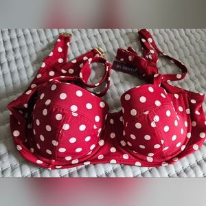 NWT ADORE ME RED WHITE POLKA DOT BIKINI TOP 38B
